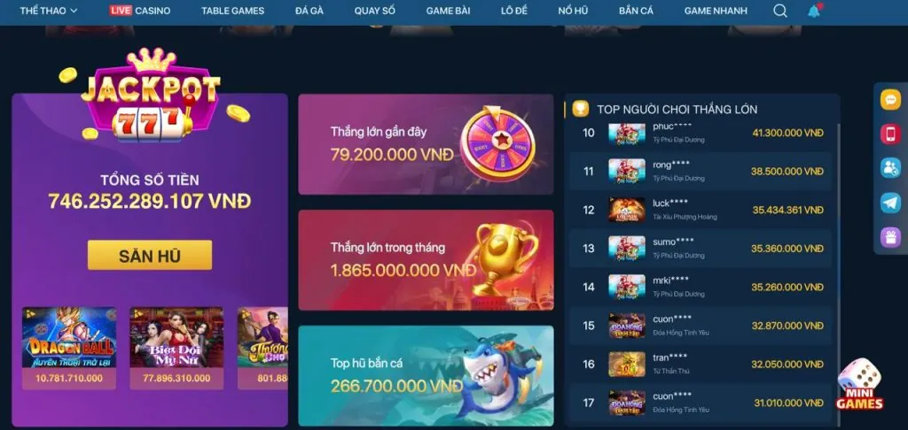 Hệ thống jackpot và thưởng lớn